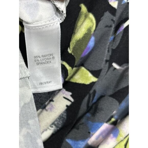 J Jill Wearever Black Purple Ivory Floral 3/4 Sleeve Women’s Dress L‎ Petite - Picture 5 of 5